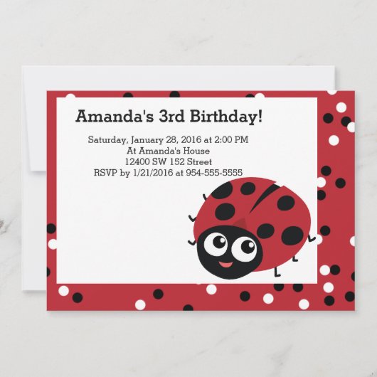 Invitation Petits animaux ROUGE LADYBUG (Devant)