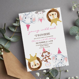 Invitation Petits animaux Trois fêtes d'anniversaire