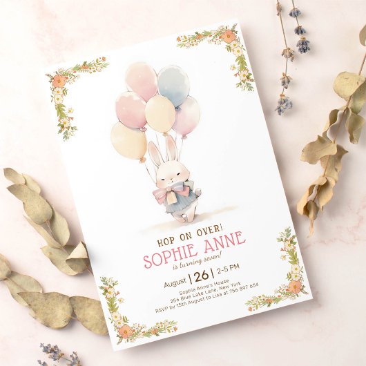 Invitation Petits ballons de lapin Pastel 7e anniversaire