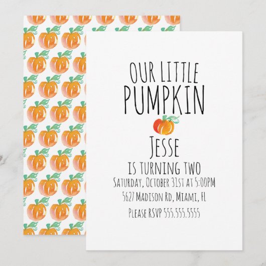 Invitation Petits citrouilles d'Halloween à l'aquarelle moder (Devant / Derrière)