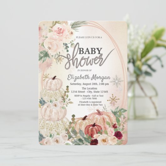Invitation Petits Citrouilles, Roses, Baby shower de Snowflak (Debout devant)