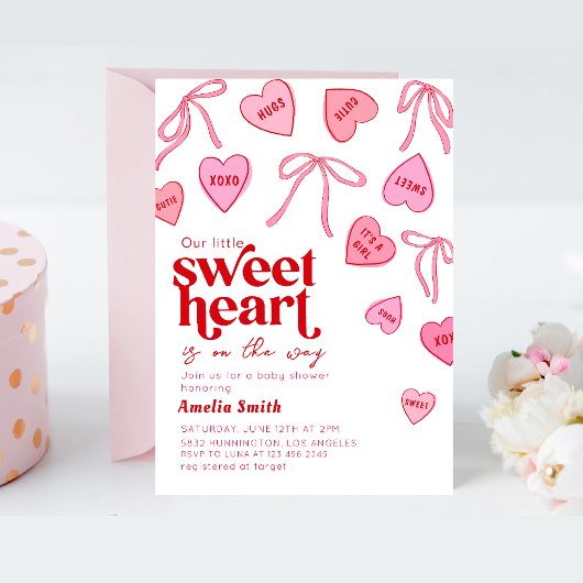 Invitation Petits coeurs de bonbons Baby shower