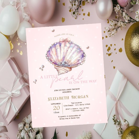 Invitation Petits Coquillages Perles Diamants Points Baby Sh