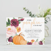 Invitation Petits couples citrouilles baby shower (Debout devant)