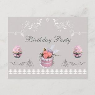 Invitation Petits gâteaux élégants roses et fête