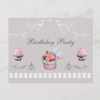 Invitation Petits gâteaux élégants roses et fête