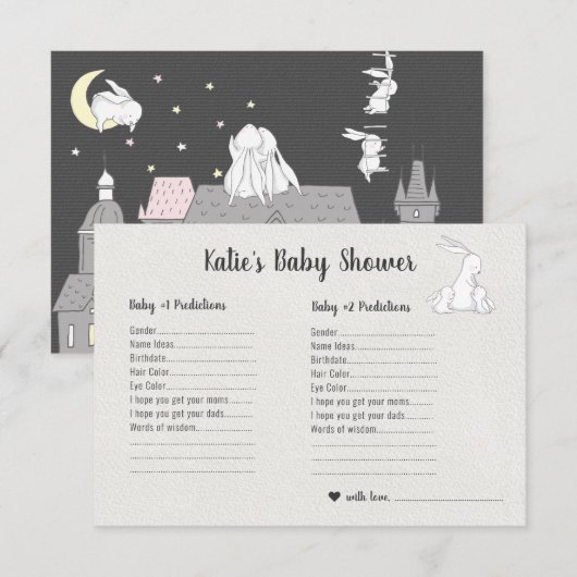 Invitation Petits Lapins | Jeu de devinette pour Baby Shower (Devant / Derrière)