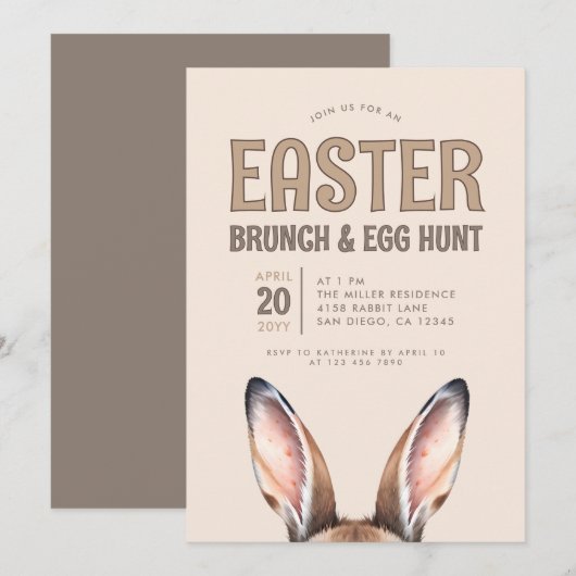 Invitation Petits Lapins Mignons Pâques Brunch et Chasse aux (Devant / Derrière)