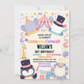 Invitation petits mignons Carnaval Cirque Spectacle 1er anniv (Devant)