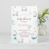 Invitation Petits moutons d'agneau Cloud Stars Baby shower (Debout devant)