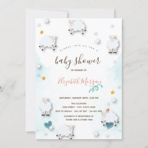 Invitation Petits moutons d'agneau Cloud Stars Baby shower