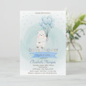 Invitation Petits moutons Etoiles Ballons Baby shower bleu (Debout devant)