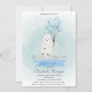 Invitation Petits moutons Etoiles Ballons Baby shower bleu