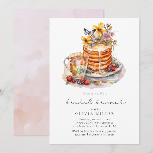 Invitation Petits Pancakes Aquarelle Brunch de Mariage  (Devant / Derrière)