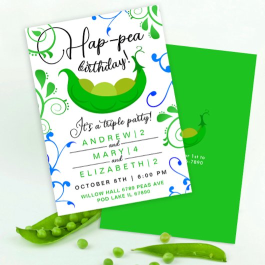 Invitation Petits pois dans une cosse Fun Triplets verts ou f