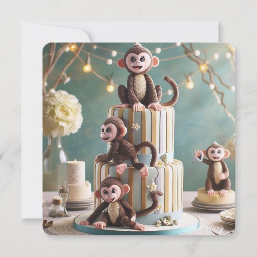 INVITATION PETITS SINGES SUR UN GÂTEAU D'ANNIVERSAIRE (Devant)