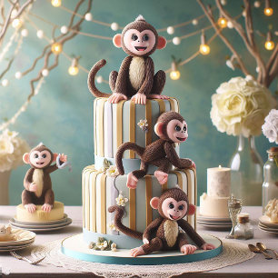 INVITATION PETITS SINGES SUR UN GÂTEAU D'ANNIVERSAIRE