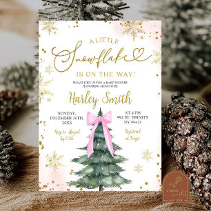 Invitation Petits Snowflakes roses Arbre Bow Baby shower rose