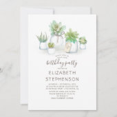 Invitation Petits succulents Mason Jars Anniversaire rustique (Devant)