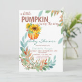 Invitation Petits Tournesols Citrouille, Feuilles, Points Fêt (Debout devant)