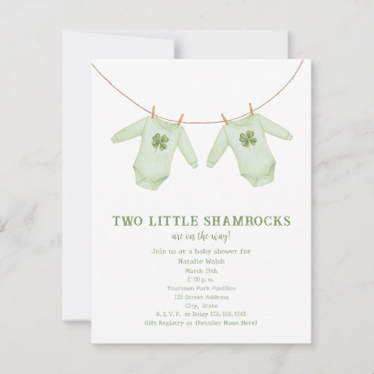 Invitation Petits Trèfles Jumeaux Fête de la Saint-Patrick po (Devant)