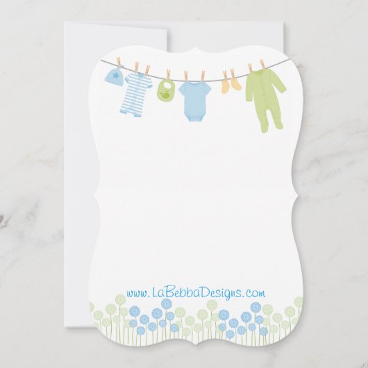 Invitation Petits vêtements bleus et verts Sip and See (Dos)