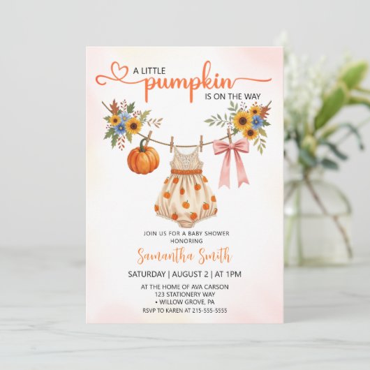 Invitation Petits vêtements Citrouilles Baby shower d'automne (Debout devant)