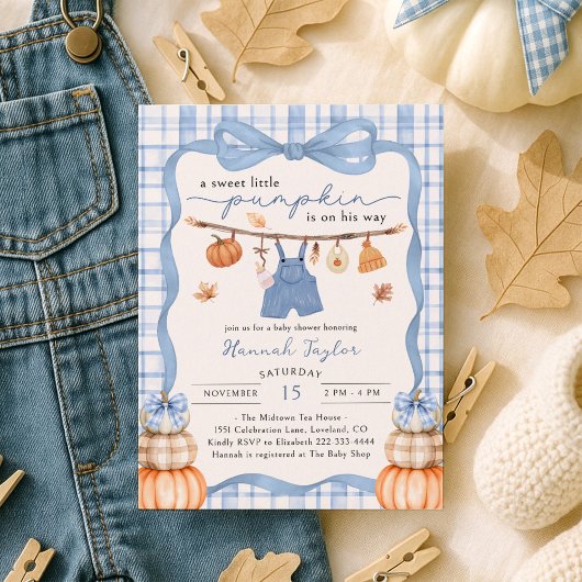 Invitation Petits vêtements Citrouilles Baby shower d'automne