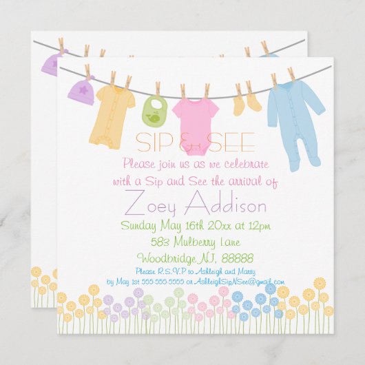 Invitation Petits vêtements Sip and See (Devant / Derrière)