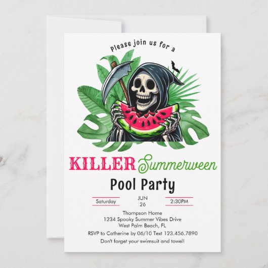 Invitation Pétoncelle de faucheuse Grim Summerween Pool Party (Devant)
