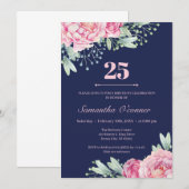 Invitation Pétonies florales roses rousses de la marine 25e a (Devant / Derrière)