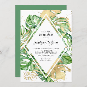 Invitation Pétrole d'or Feuille Tropical Summer Quinceañera