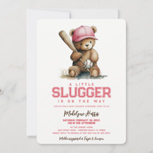 Invitation Pette Fille au Batteur Ours en Peluche Baby Shower