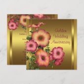 Invitation Pétunias dorés 50e anniversaire de mariage (Devant / Derrière)