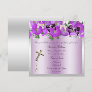 Invitation Pétunias violets, Rubans, Jeunes filles au rosaire