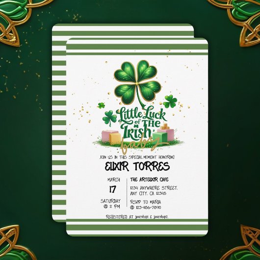Invitation Peu de chance pour le Baby shower d'or Shamrock ir