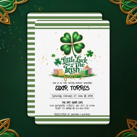 Invitation Peu de chance pour le Baby shower d'or Shamrock ir