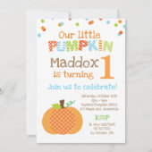 Invitation Peu de fête d'anniversaire de citrouille (garçon) (Devant)