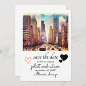 Invitation Peu de Hearts chicago skyline mariage enregistrer  (Devant / Derrière)