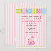Invitation Peu de lapin en fête d'anniversaire de fille de (Devant / Derrière)