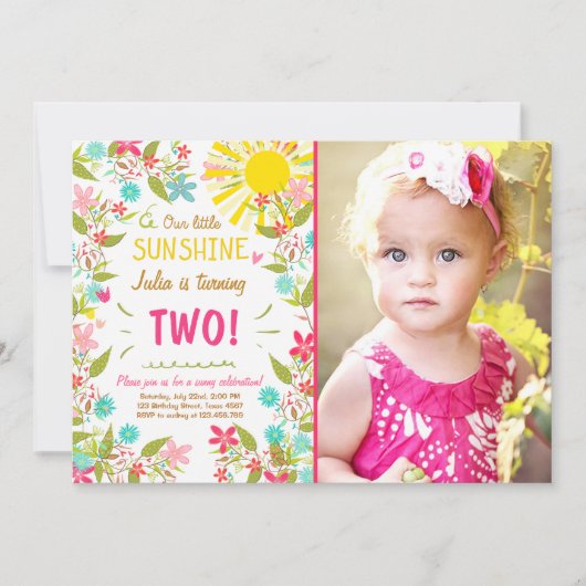 Invitation Peu d'invitation de fête d'anniversaire de soleil (Devant)