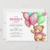 Invitation Peuvent Attendre Jeune Fille Rose Baby shower Invi (Devant)