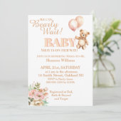 Invitation Peux à peine attendre - Ourson doux et ballons (Debout devant)