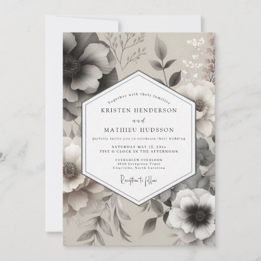 Invitation Pewter Elegant Bloom Wedding (Devant)