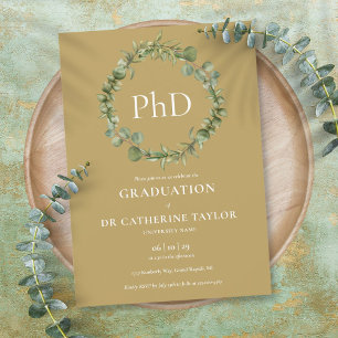 Invitation Ph.D. Gold Garland Graduation Party