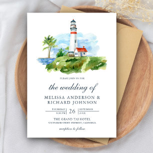 Invitation Phare Aquarelle Rustique Mariage Naudique
