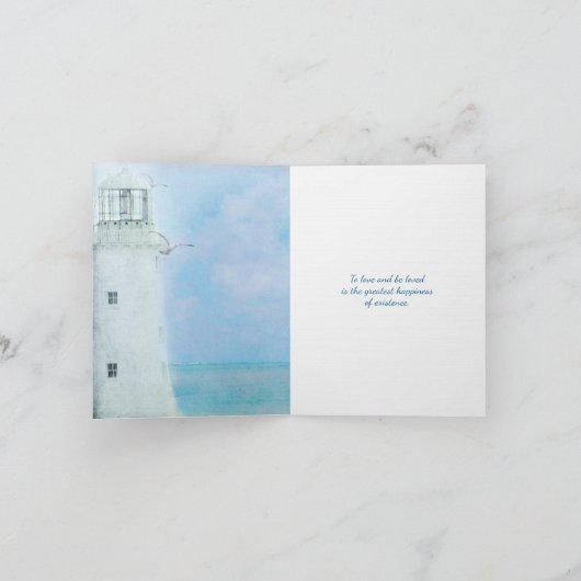 Invitation phare blanc et vue sur l'océan dans la fenêtre (Intérieur)