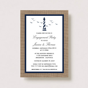 Invitation Phare Bleu De La Marine Sur Burlap Fiançailles Nau