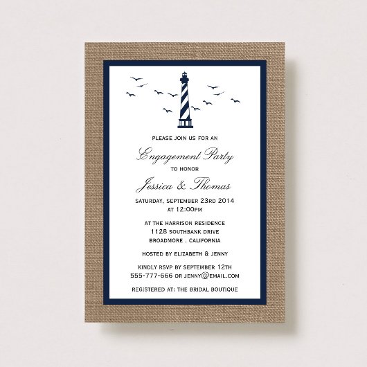 Invitation Phare Bleu De La Marine Sur Burlap Fiançailles Nau