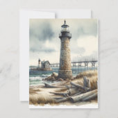 Invitation Phare côtier rustique bord de mer RSVP (Dos)